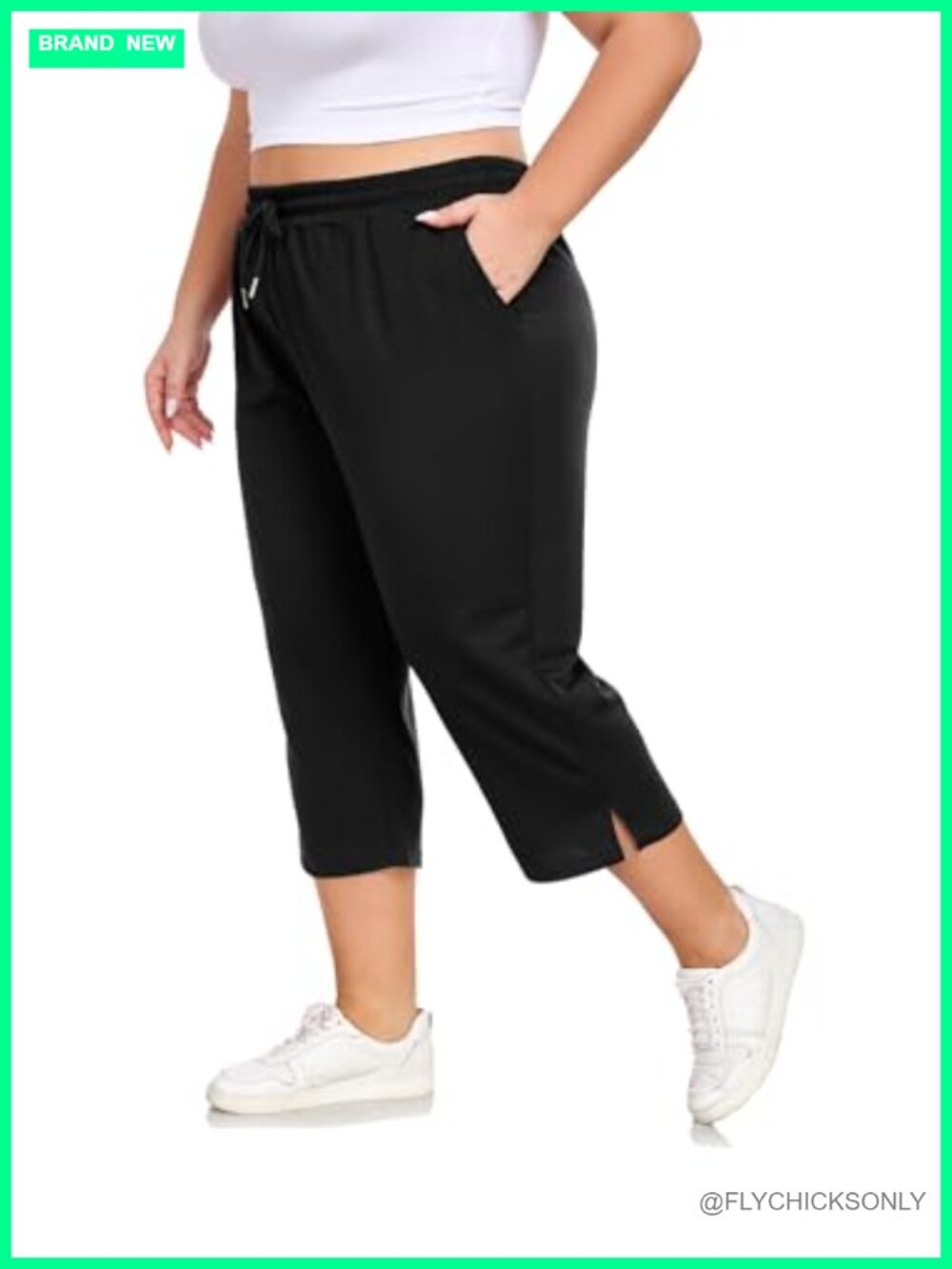 Plus Size Capri Yoga Pants with Pockets Loose Fit Sweatpants